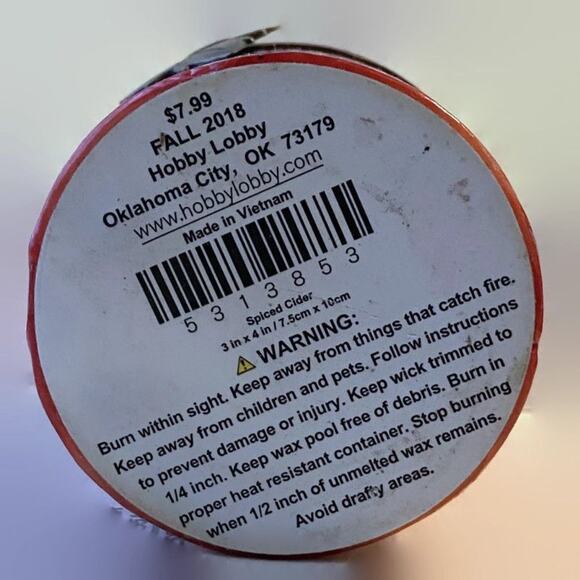 Hobby Lobby Scented Pillar Candle Spiced Cider Fragrance Single Wick Unused Fall - Picture 4 of 6